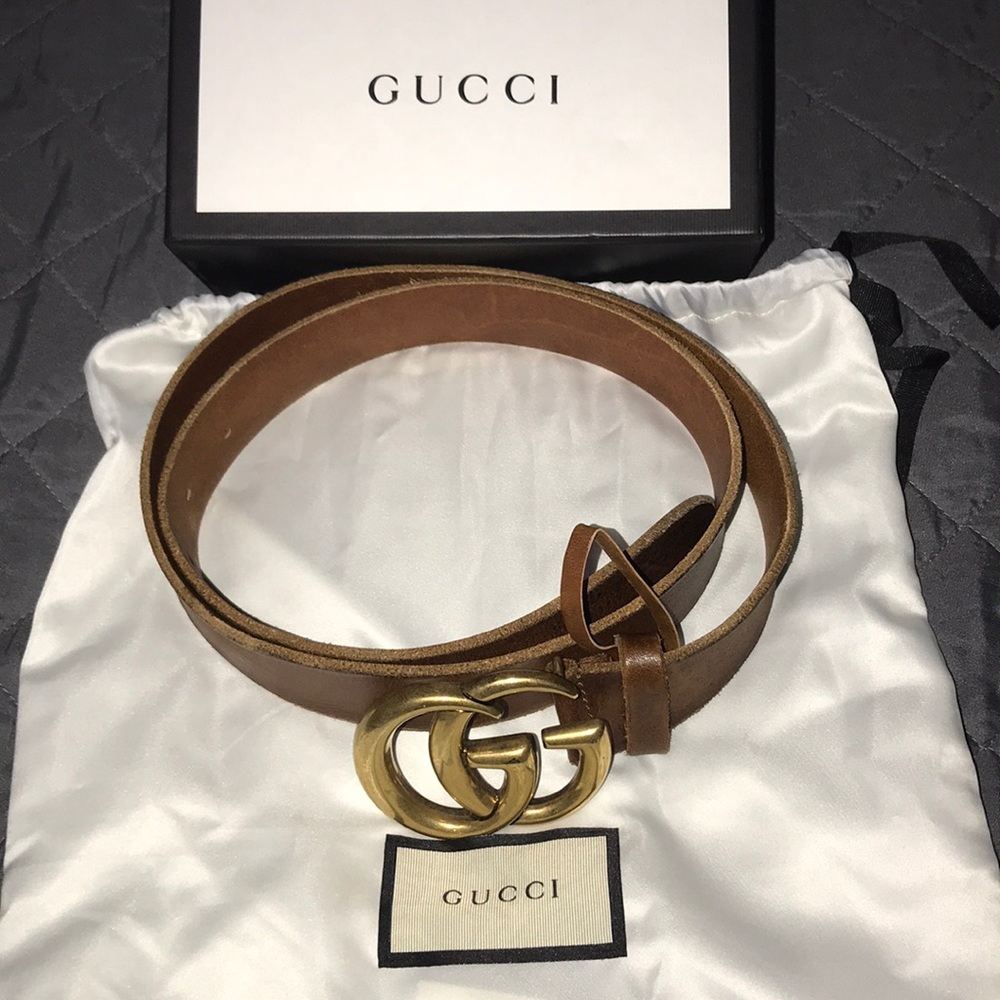 Leather belt with Double G buckle